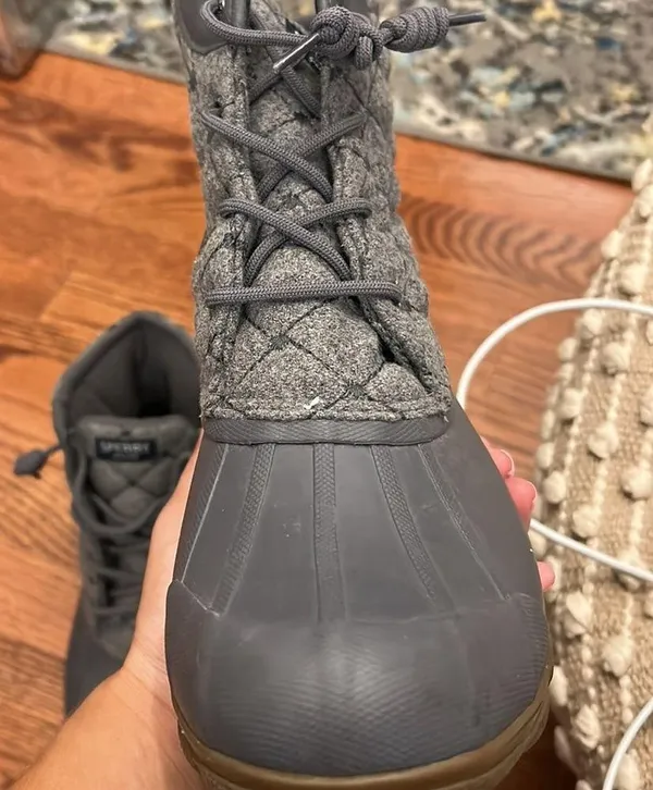 Sperry Quilted Woven Wool Look Grey Neutral Waterproof Duck Boots - Image 4