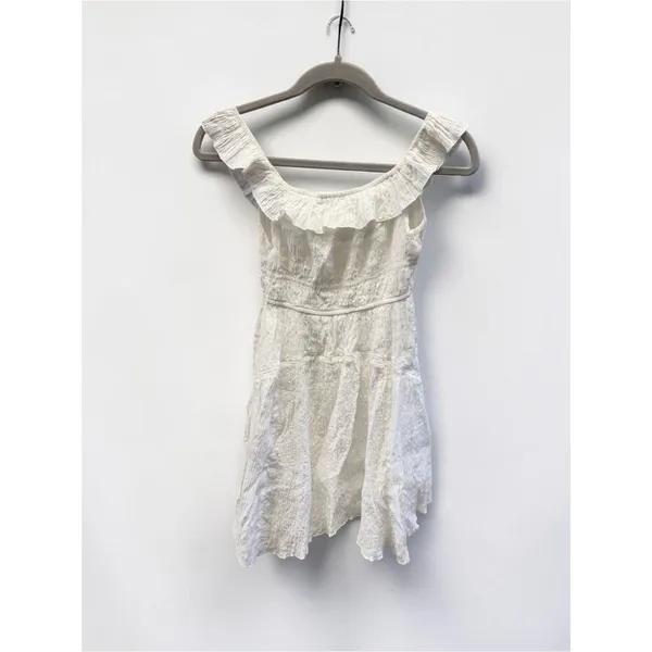 Urban Outfitters White Textured Ruffle Mini Dress Size Small - Image 2
