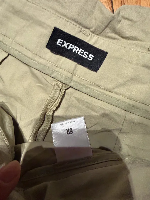 Express Paperbag wide-leg trousers high waist pleated belt Light Khaki Casual Pants Sz 6 beige - Image 3