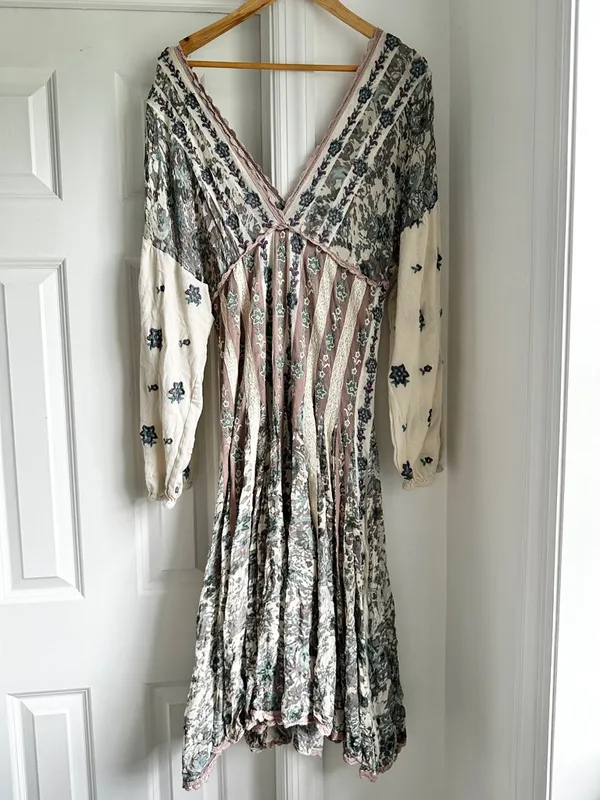 Anthropologie Let Me Be Floral Embroidered Lace Long Sleeve Bohemian Maxi Dress - Image 7