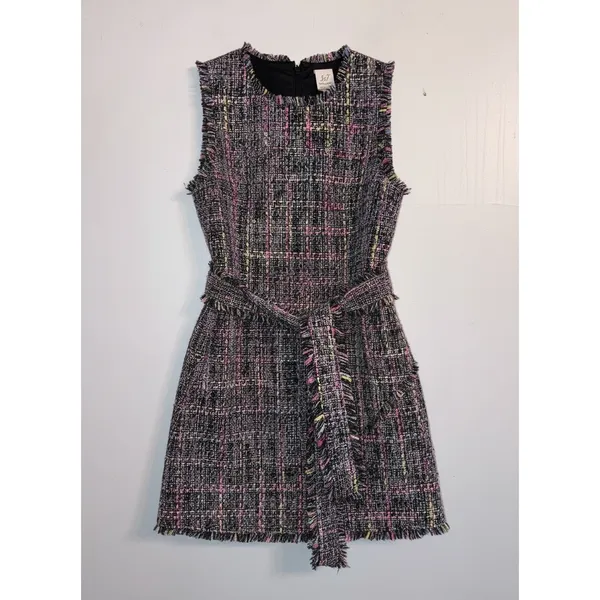 Cinq à Sept Rochelle Tweed Minidress Womens‎ 8 Multicolor Belted Fringe - Image 9