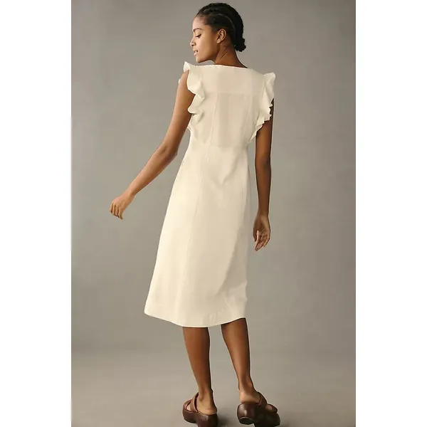 Pilcro Anthropologie Ruffled Scoop Neck Button Down Linen Midi Dress 2 - Image 3