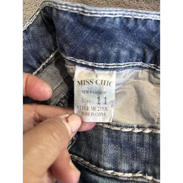 Miss Chic Size 11 Junior's Capri Jeans Rhinestones Embroidered Studded - Image 6