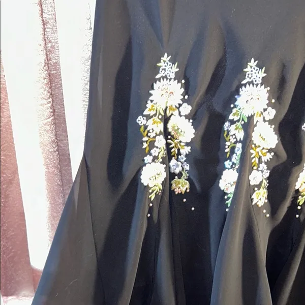 Vintage S.L. Fashions Size 12 Black Floral Embellished Midi Dress - Image 3