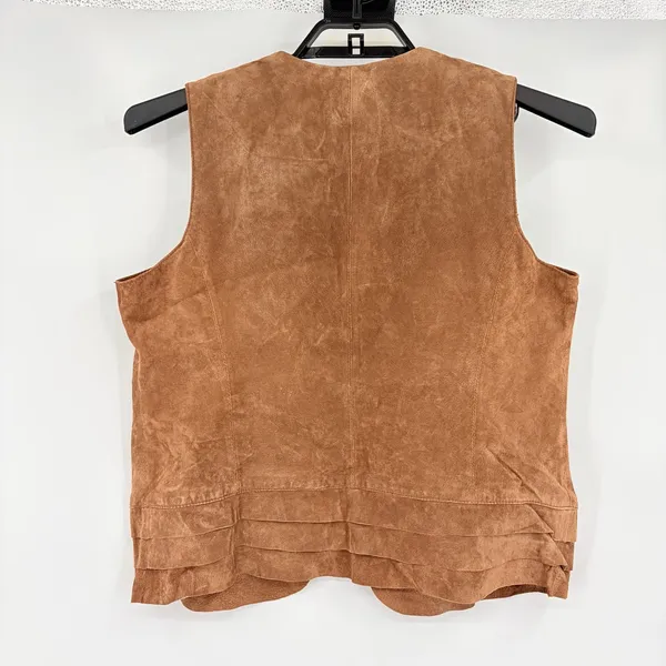 Chicos Brown Genuine Suede Vest Sz 2/L Boho Coastal Cowgirl Y2K Pleated Western - Image 4