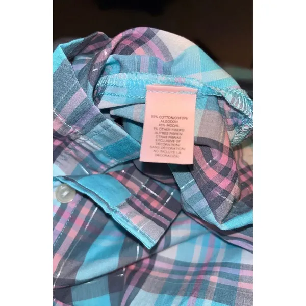 Victoria’s Secret Blue Pink Plaid Sleepshirt Long Sleeve‎ Button Front Medium - Image 11