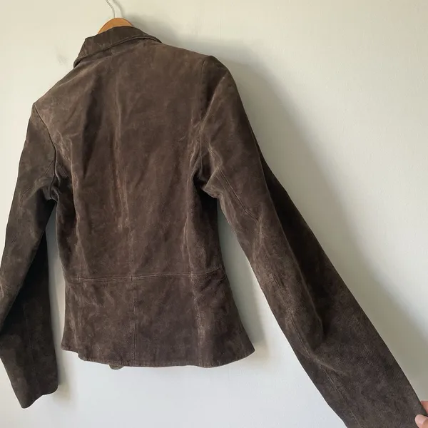 New Look Vintage y2k 2000's 100% Leather Button Up Jacket Blazer Brown Size US 4 - Image 4