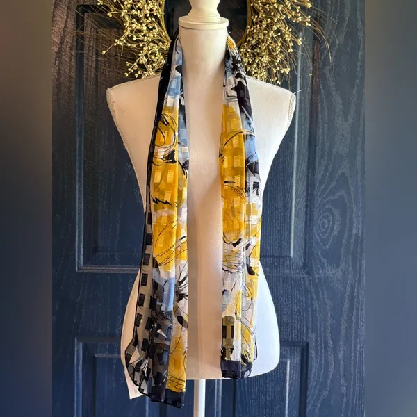 Christopher & Banks Yellow and Blue Floral Lightweight Scarf NWT - Image 2