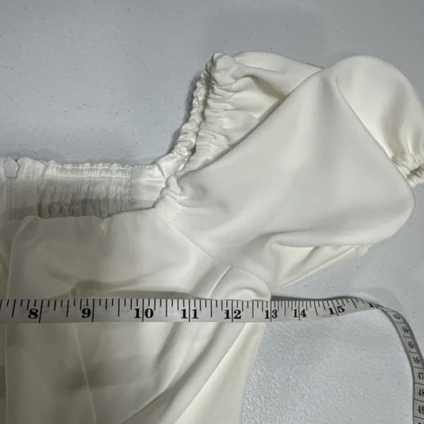 Timeless Collection A-Line Midi Dress Puff Sleeve Cut Out Womens XS Off White - Image 11