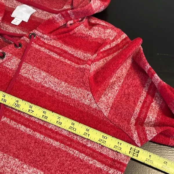 Sunday Boho Womens Hoodie Red White‎ Striped Lace Up Pullover Size 1X - Image 3