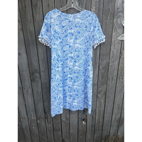 Lilly pulitzer lissie 100% pima cotton pom pom dress blue white foxes sz M - Image 6