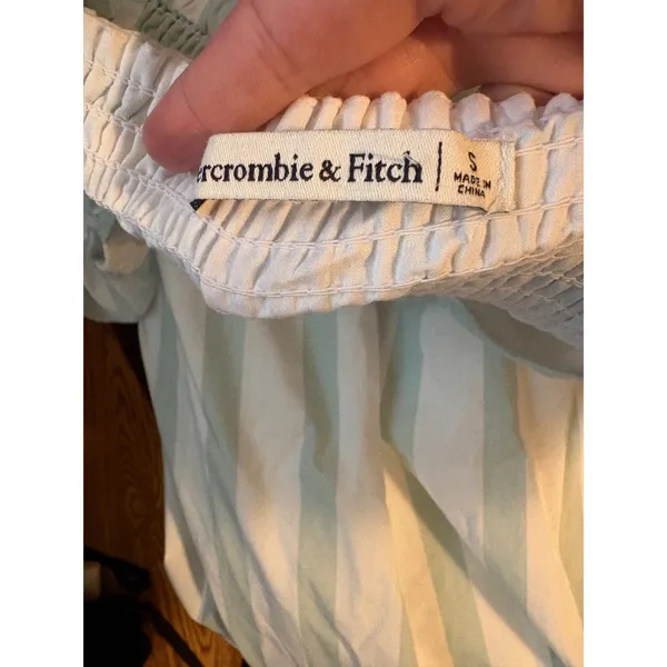 Abercrombie‎ & Fitch Blue White Striped Puff Sleeve Smocked Midi Dress Small - Image 8