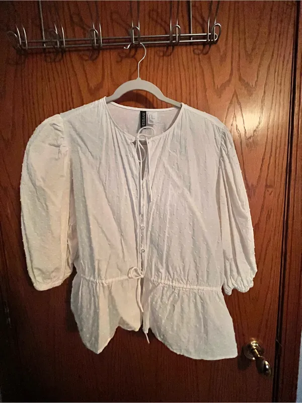 Divided White Tie-Front Peasant Blouse - Image 2