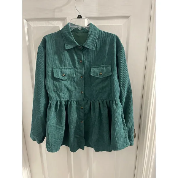 Inlawly Green Corduroy Peplum Shacket Size L - Image 3