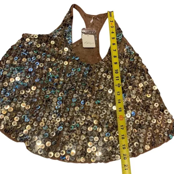Free People All That Glitters Tank Women M Gold Sequin Mesh Racerback OB1760325 - Image 7