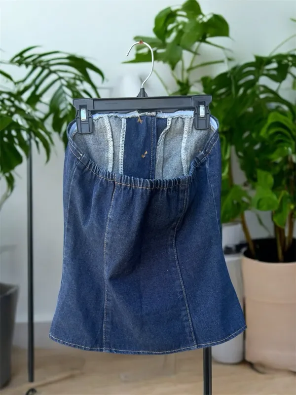 MISSGUIDED NWT Strapless Button Front Bandeau Denim Top Small - Image 3