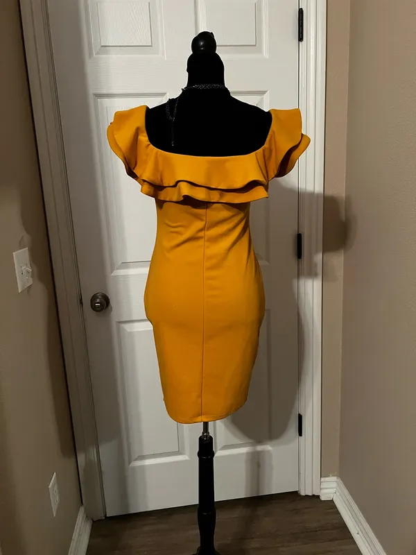 Mind Code Mustard yellow evening cocktail dress with ruffles - Image 5