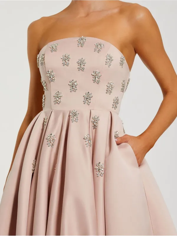 MAC DUGGAL Pink Size 8 Strapless Crystal Embellished Satin A-Line Dress Gown - Image 2