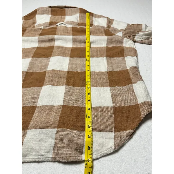 American Eagle Brown White Plaid Button Up Flannel Shirt Size Medium 100% Cotton - Image 6