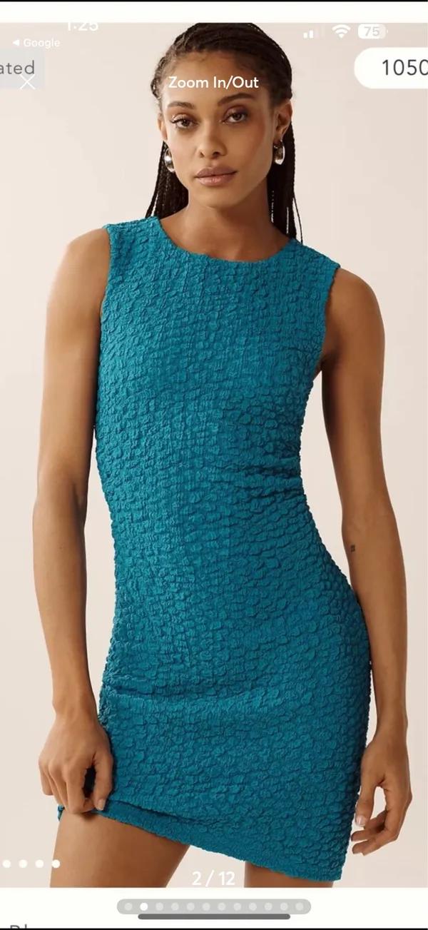 Anthropologie Teal Textured One-Shoulder Dress - Image 2