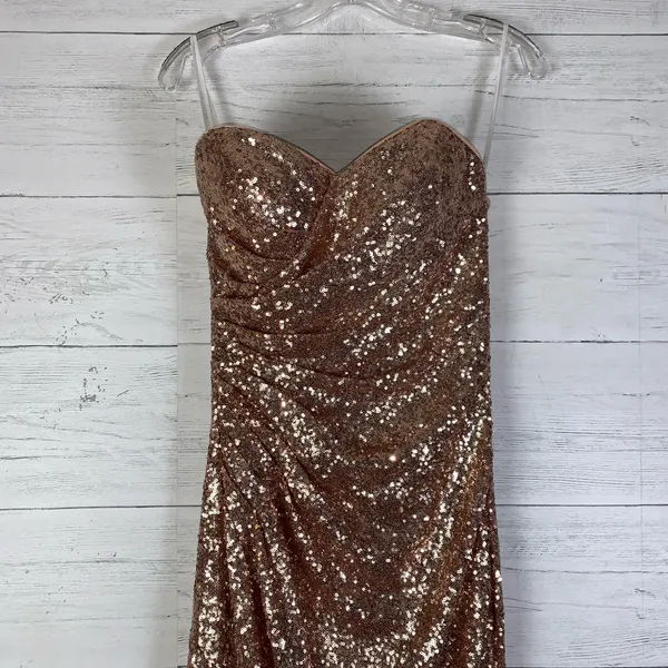 Christina Wu Celebration rose gold strapless sequin dress size 8 - Image 2