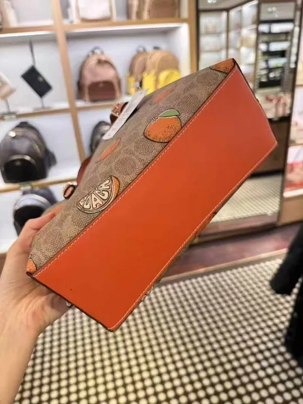 Coach Mollie Tote Bag 25 In Signature Canvas With Orange Print CBB55 - Image 5