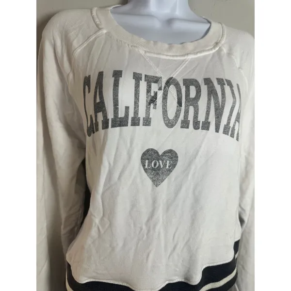 Sundry Anthropologie California Love Heart Graphic Sweatshirt White Grey Striped - Image 6