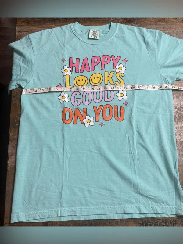 Comfort Colors Aqua 'Happy Looks Good On You' Graphic Tee - Image 5