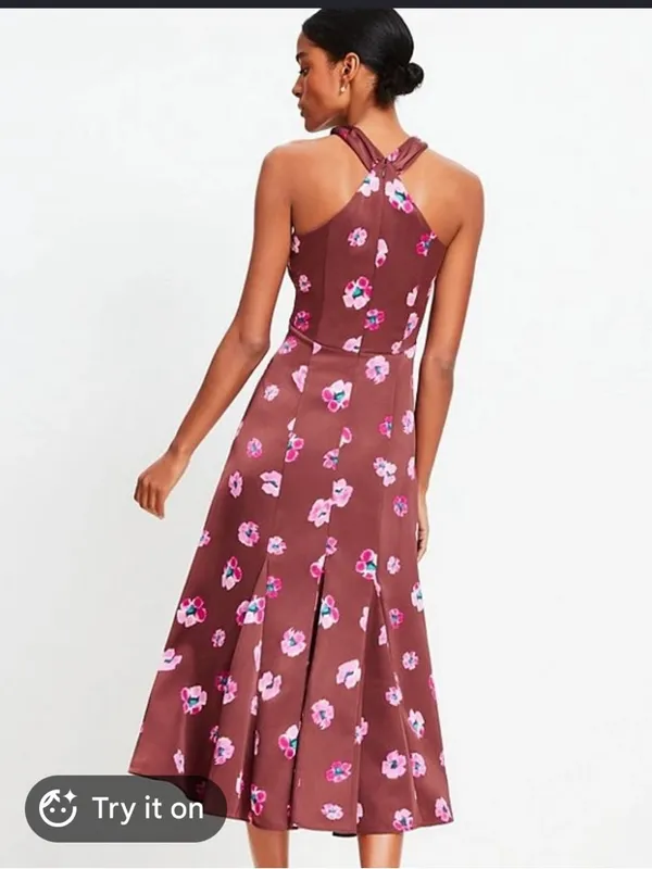 LOFT NWT Ikat Buttercup Satin Godet Halter Midi Dress Size 6 - Image 2