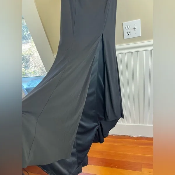 Tiffany Designs Black Formal Maxi Skirt Beaded Waist High Slit Train Size 4 - Image 11