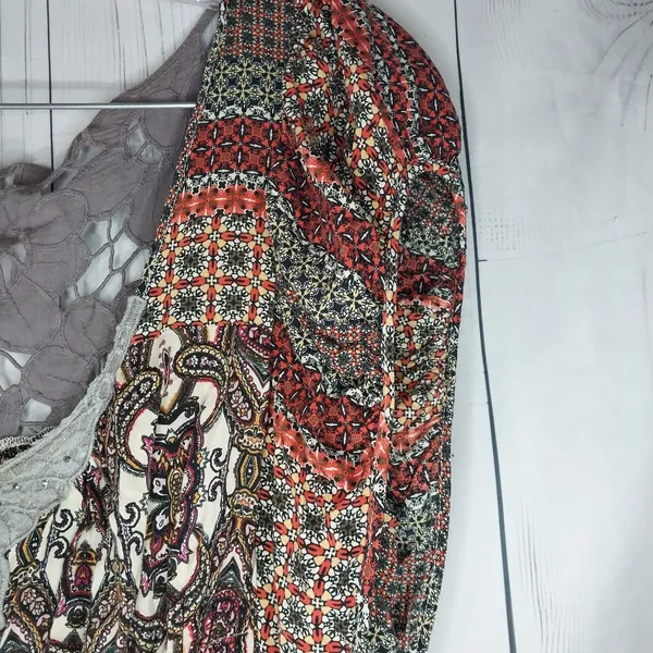 Boho Mixed Print Tunic Peasant Top With Lace Detail - Image 2