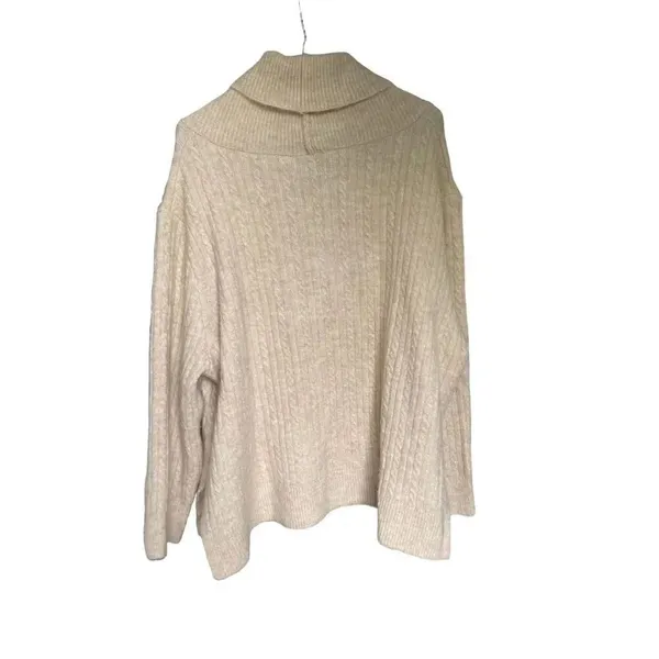 Zara Pullover Sweater Tan Size M Shawl Collar V Neck Winter Casual Work - Image 3