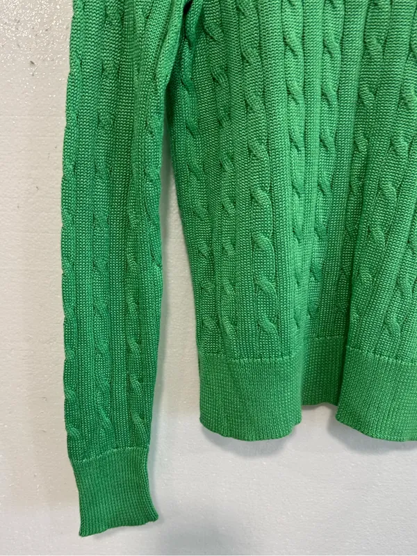Lauren Ralph Lauren Green Cable Knit Sweater Gold Shoulder Buttons PXS - Image 5