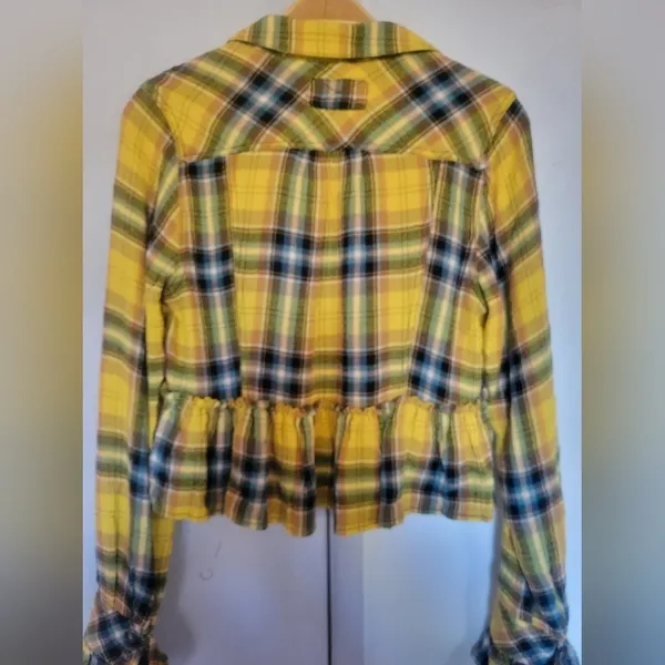 Free People we the Free Women's Rufled Up Plaid Shirt Jacket Size XS - Image 3