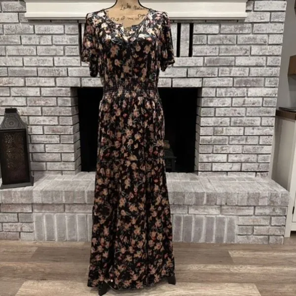NWT Natural Life Bella Velvet Floral Maxi Dress Tiered Boho‎ Size Medium NEW - Image 8