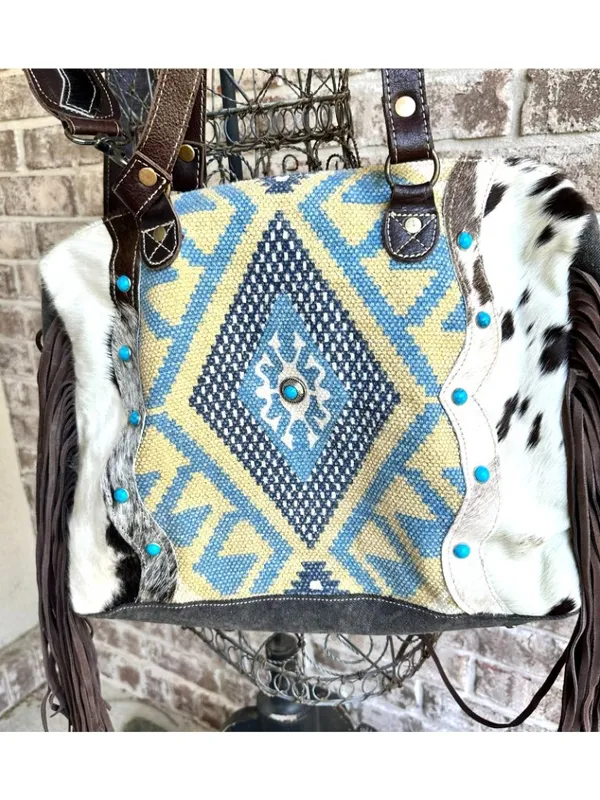 Myra Bag Crashing Waves Crossbody Tote Saddle Blanket Purse Leather Fringe NWOT - Image 5