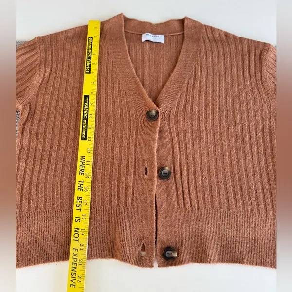 Old Navy Cognac Tan Wide Rib V Neck Cardigan Sweater Size Small - Image 10