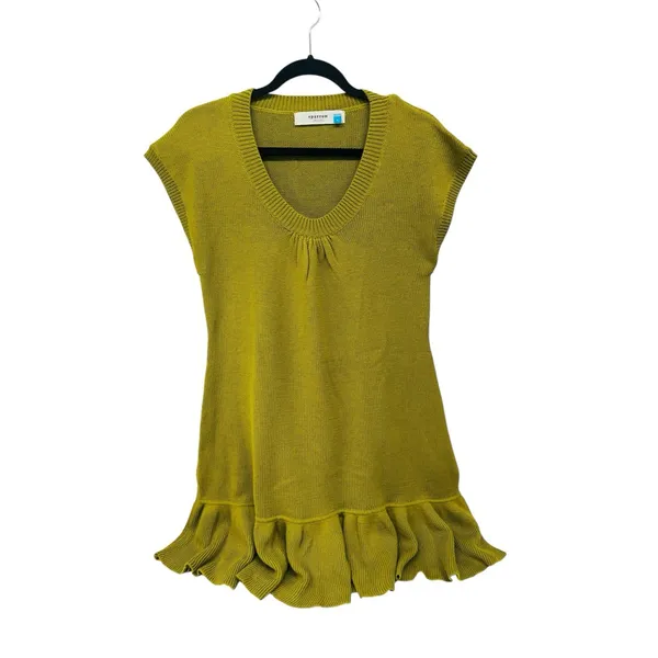 Sparrow Anthropologie Short Sleeve Sz Large Sweater Dress Chartreuse Olive Green - Image 3