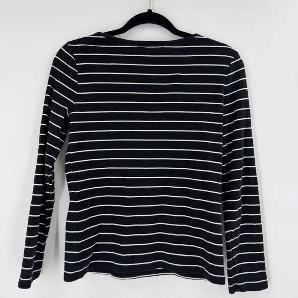 Lauren Ralph Lauren‎ Striped Long Sleeve Top Women M Black White Nautical Preppy - Image 5