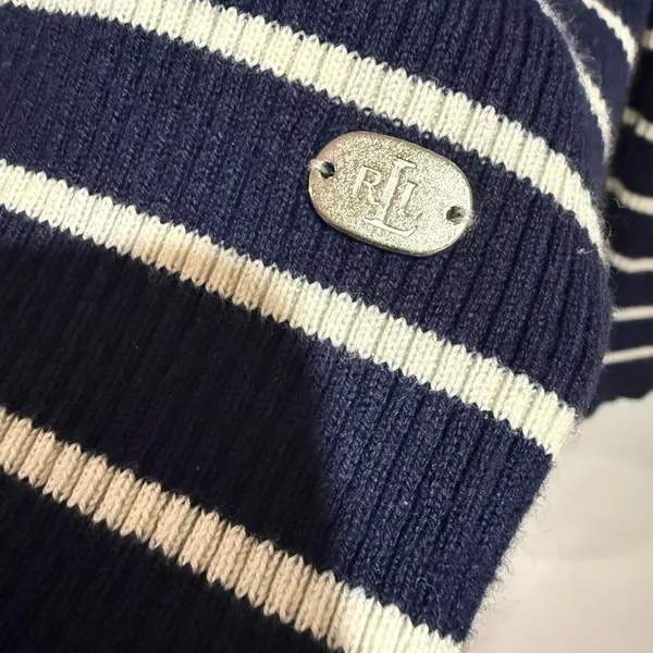 Ralph Lauren Men's Sweater in Navy and Cream Stripes - Image 7