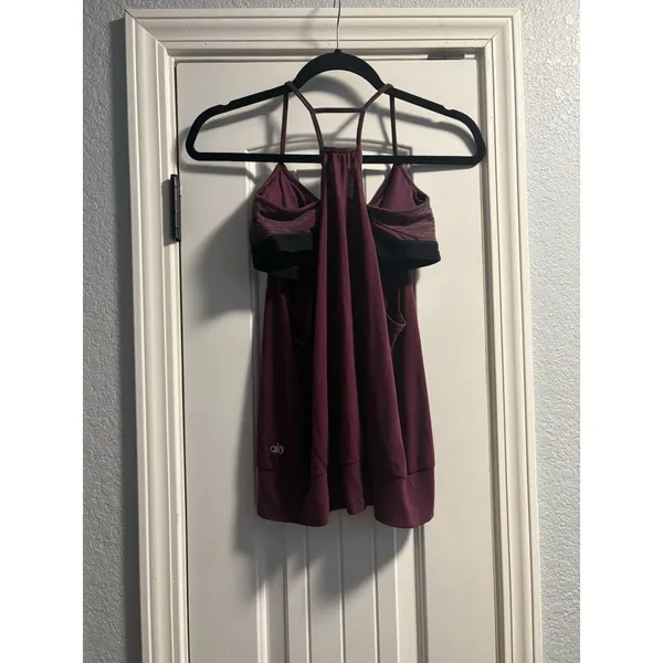 Alo Yoga Tank Top Women Small Burgundy Layered Built-in Shelf Bra Racerback - Image 3