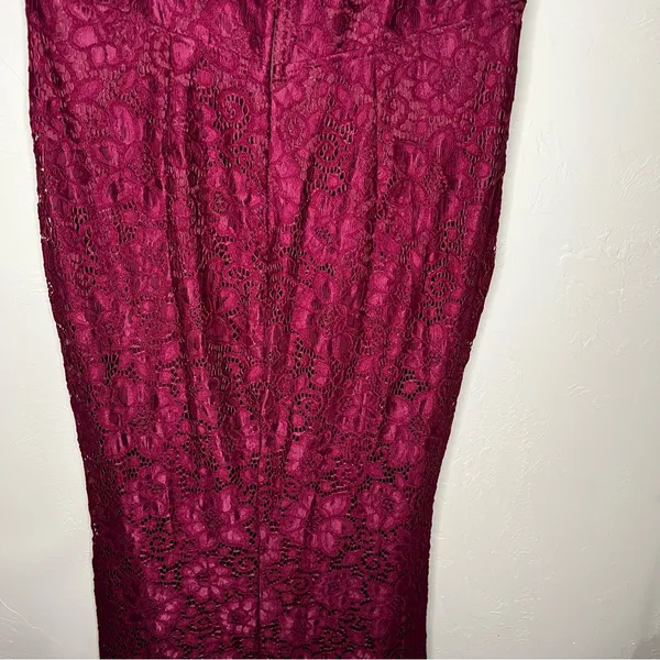 Maniju Burgundy Lace Floral Long Sleeve Off Shoulder Sweetheart‎ Maxi Dress - Image 10