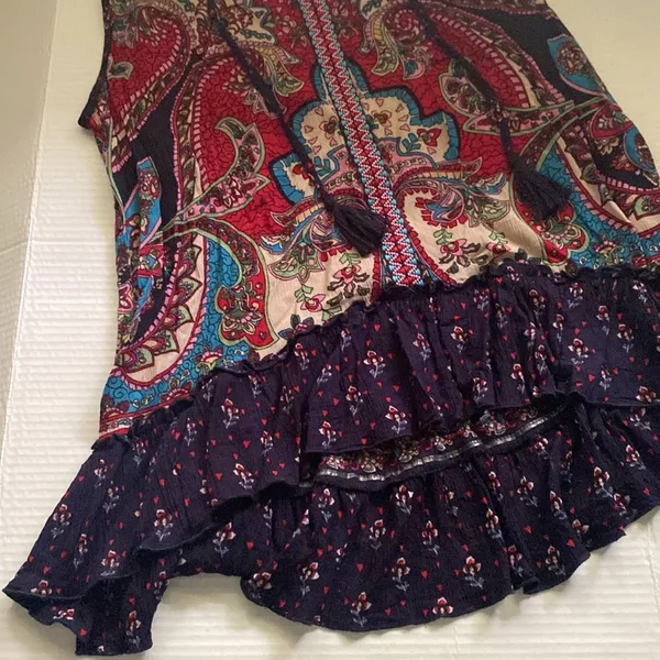Bila sleeveless multicolored paisley floral boho tunic tank, size large - Image 4