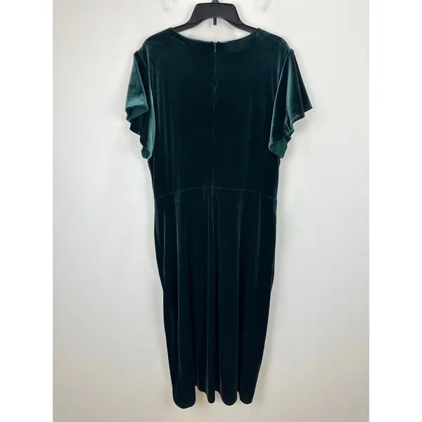 Lauren Ralph Lauren Velvet Flutter Sleeve Cocktail Midi Dress Green US 16 NWT - Image 10