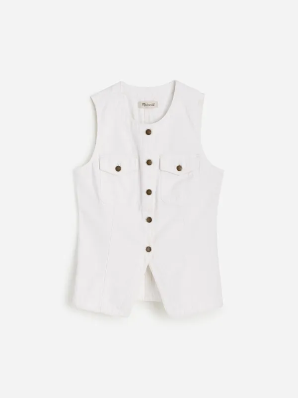 Madewell White Denim Vest Size 4 Utility Button Front Cotton Structured Top - Image 10