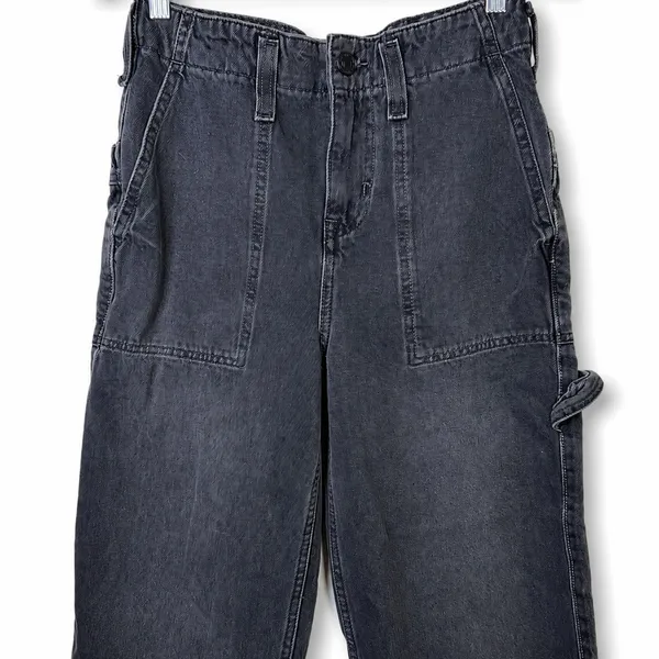 Free People We The Free Black Wash Major Leagues Cuffed Carpenter Utility Jeans - Image 10