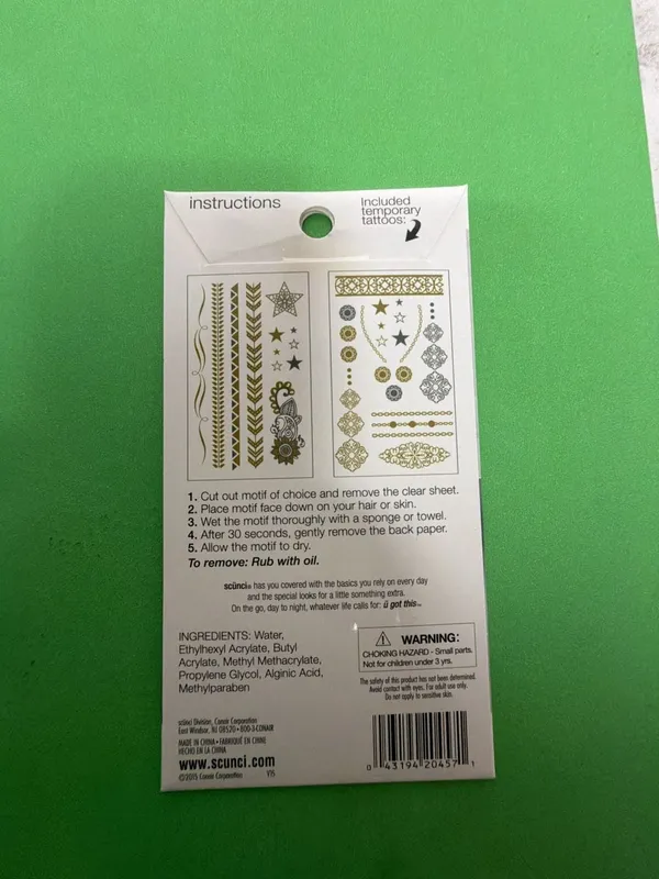 Scunci Hair & Body Tattoo Gold Foil Temporary Tattoos, 2 Sheets - Image 2