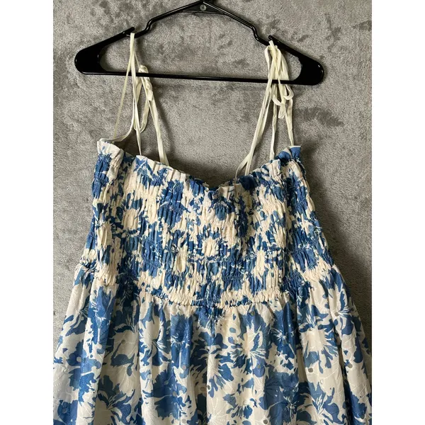 Lovelo Floral Smocked‎ Midi Dress Blue White Cottagecore Sundress 2XL Boho New - Image 2