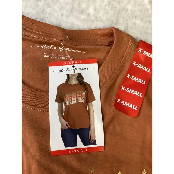 State of Mine Thankful Mama‎ Graphic Tee Cayenne Orange XS New - Image 3
