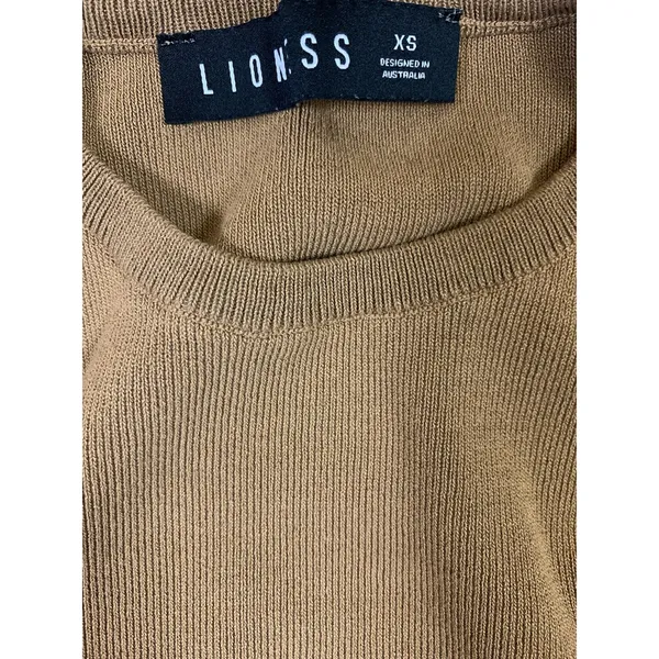 Lioness XS Brown Ruched Bodycon Mini Dress Drawstring Y2K Ribbed Knit Sleeveless - Image 4